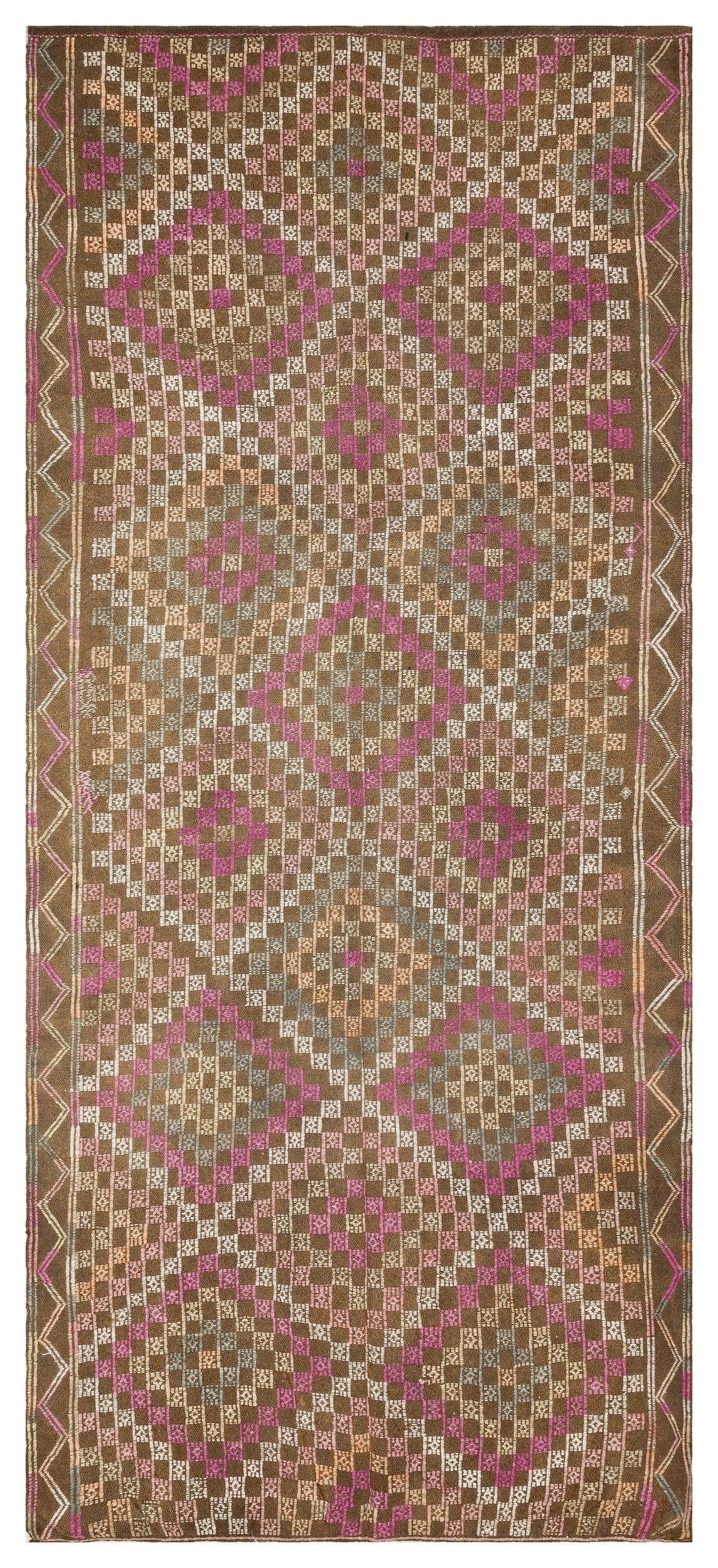Beyaz Gri Anadolu Bohem Geometrik Yün Halı 136x310 - Özel Seri
