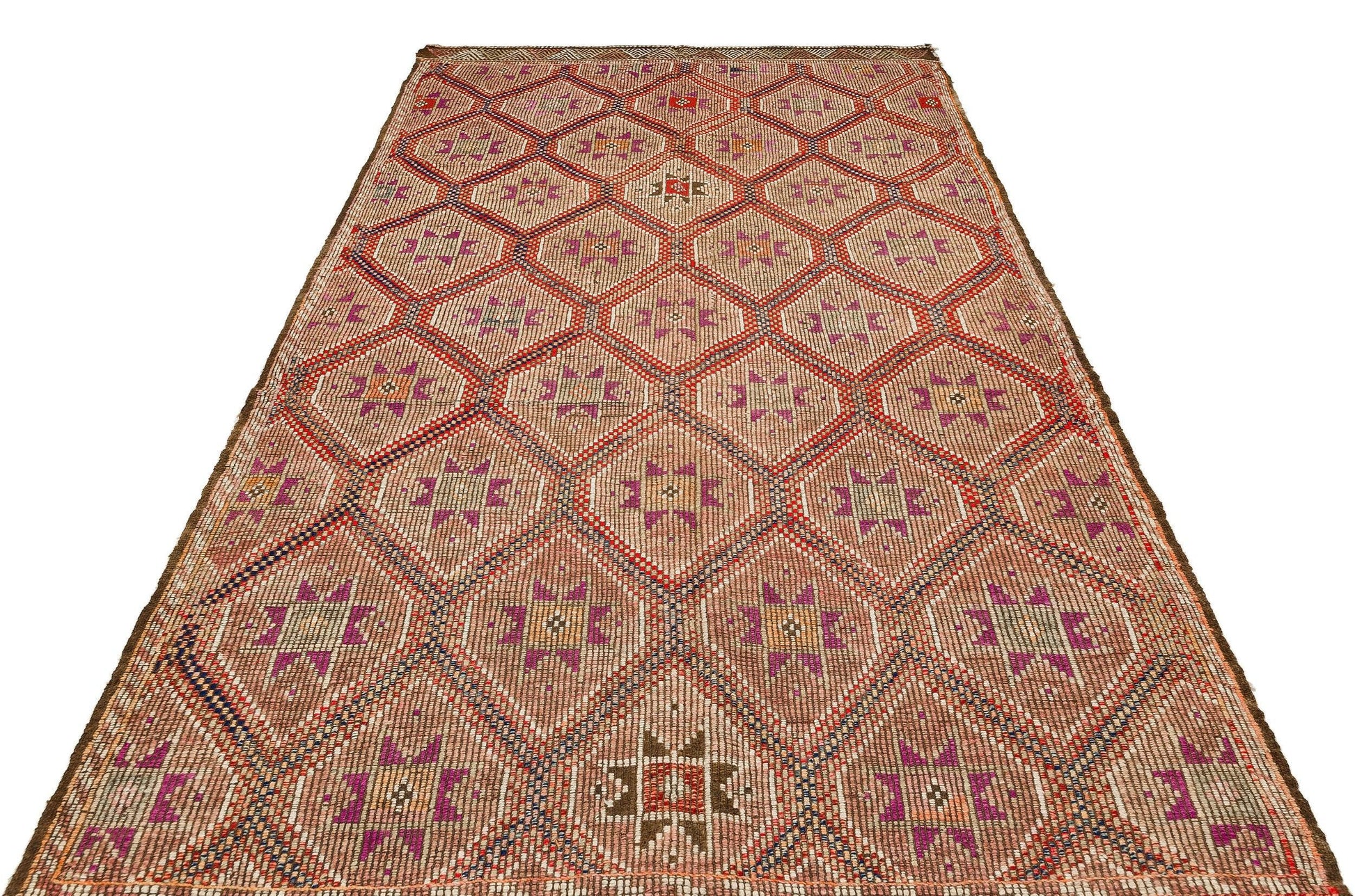 Bej Kiremit Anadolu Bohem Geometrik Yün Halı 177x292 - Özel Seri
