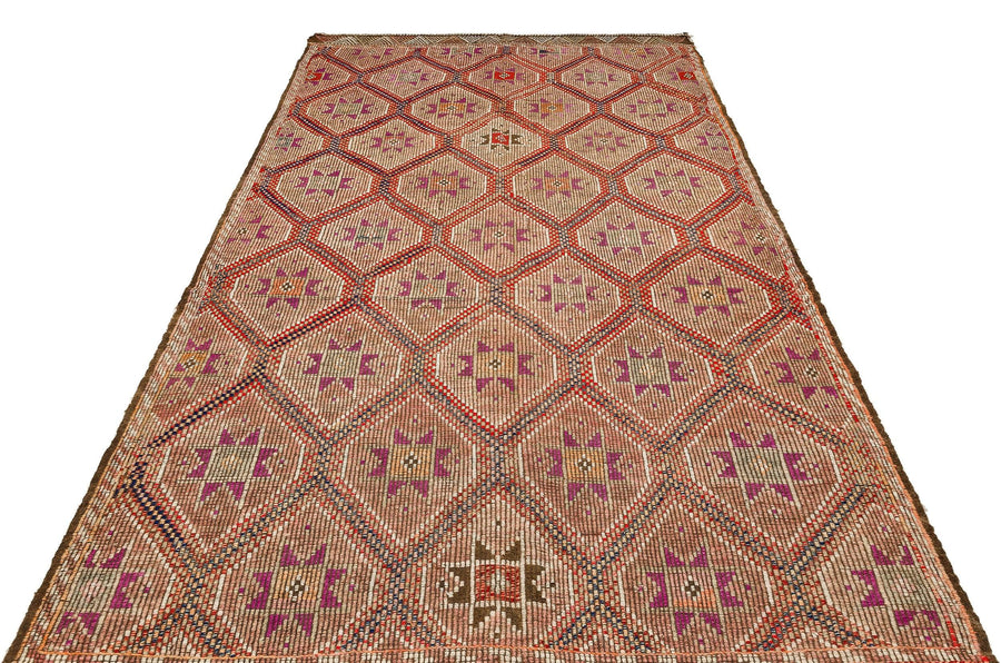 Bej Kiremit Anadolu Bohem Geometrik Yün Halı 177x292 - Özel Seri