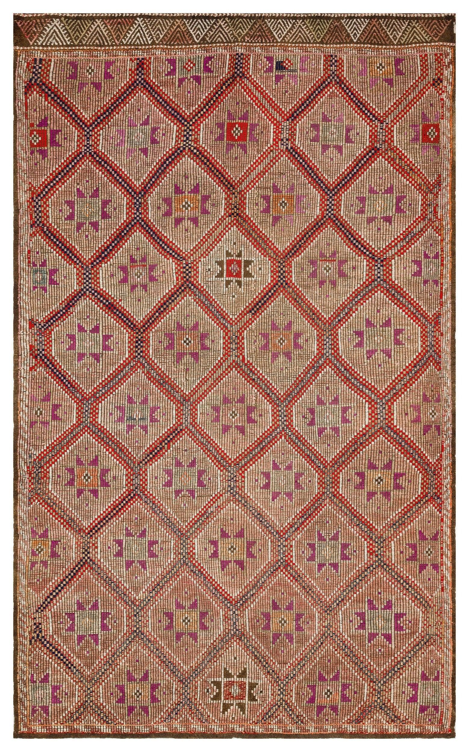 Bej Kiremit Anadolu Bohem Geometrik Yün Halı 177x292 - Özel Seri