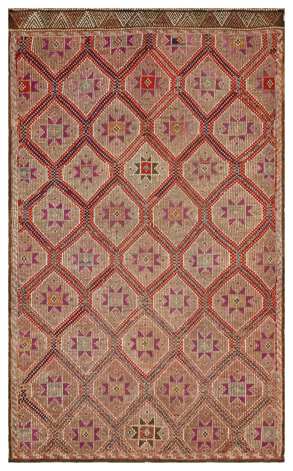 Bej Kiremit Anadolu Bohem Geometrik Yün Halı 177x292 - Özel Seri