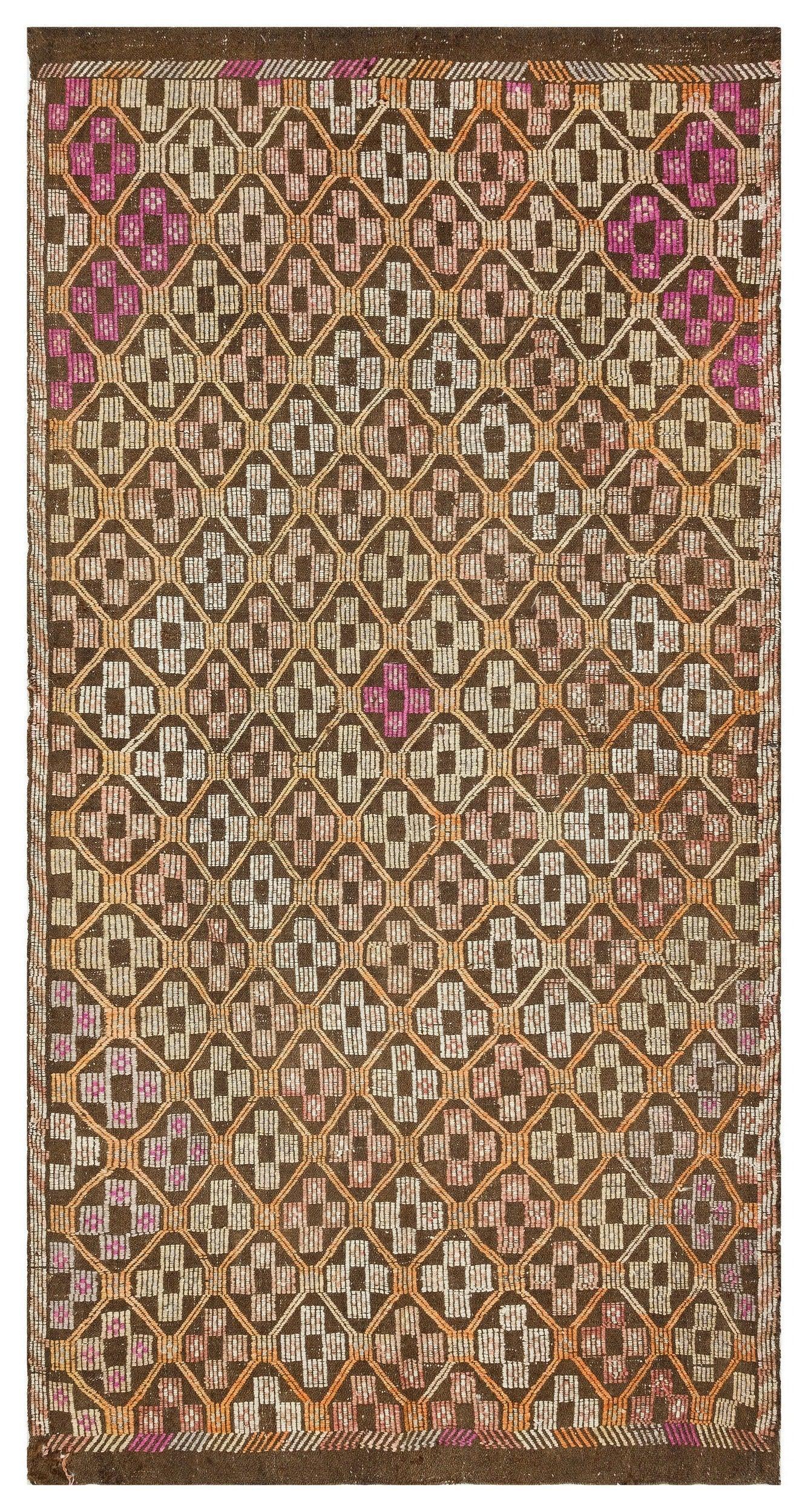 Bej Krem Anadolu Bohem Geometrik Yün Halı 150x285 - Özel Seri