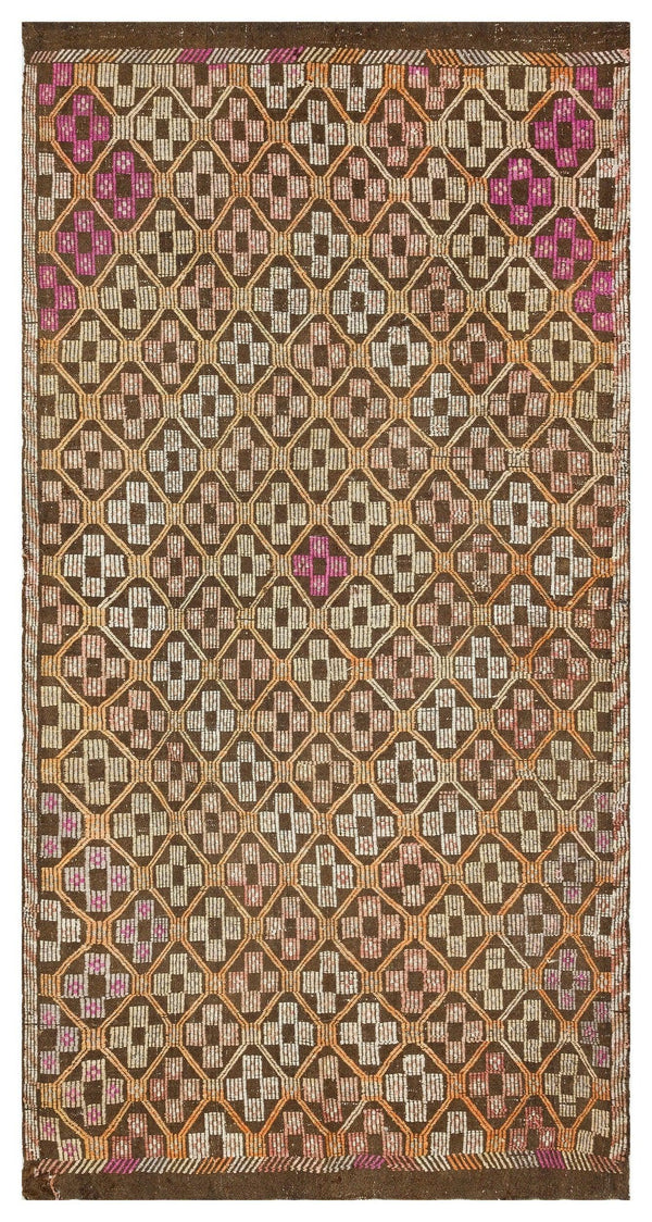 Bej Krem Anadolu Bohem Geometrik Yün Halı 150x285 - Özel Seri