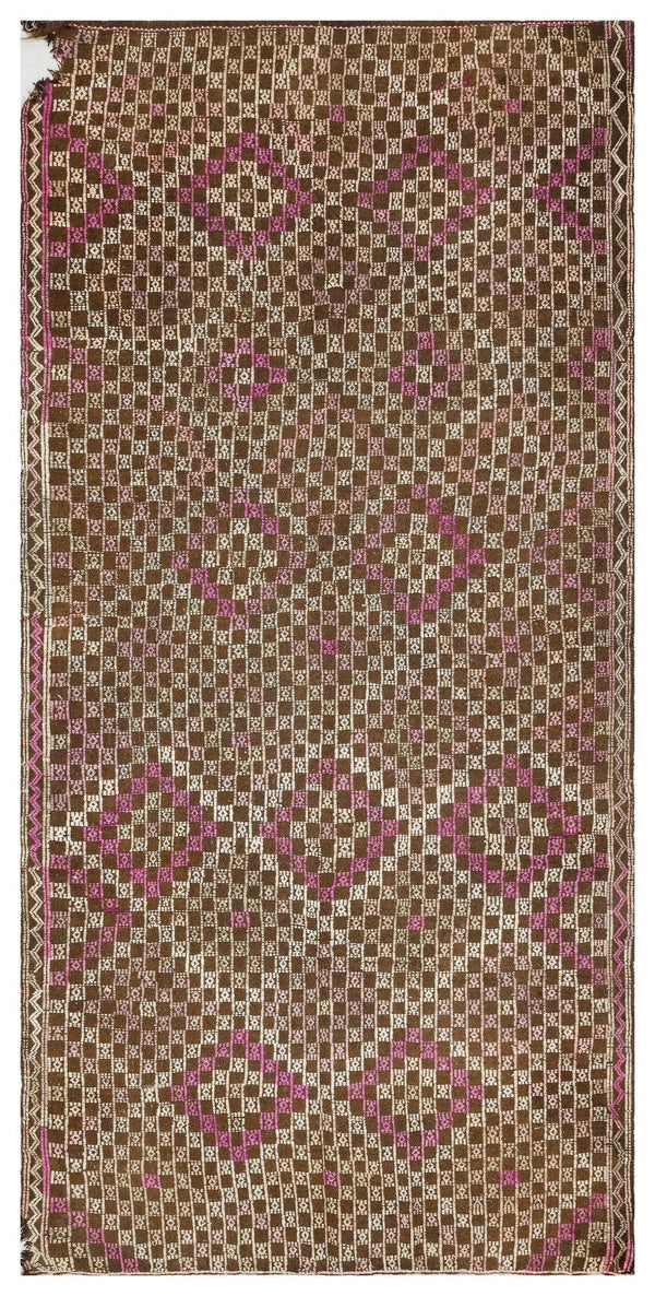 Bej Krem Anadolu Bohem Geometrik Yün Halı 153x322 - Özel Seri