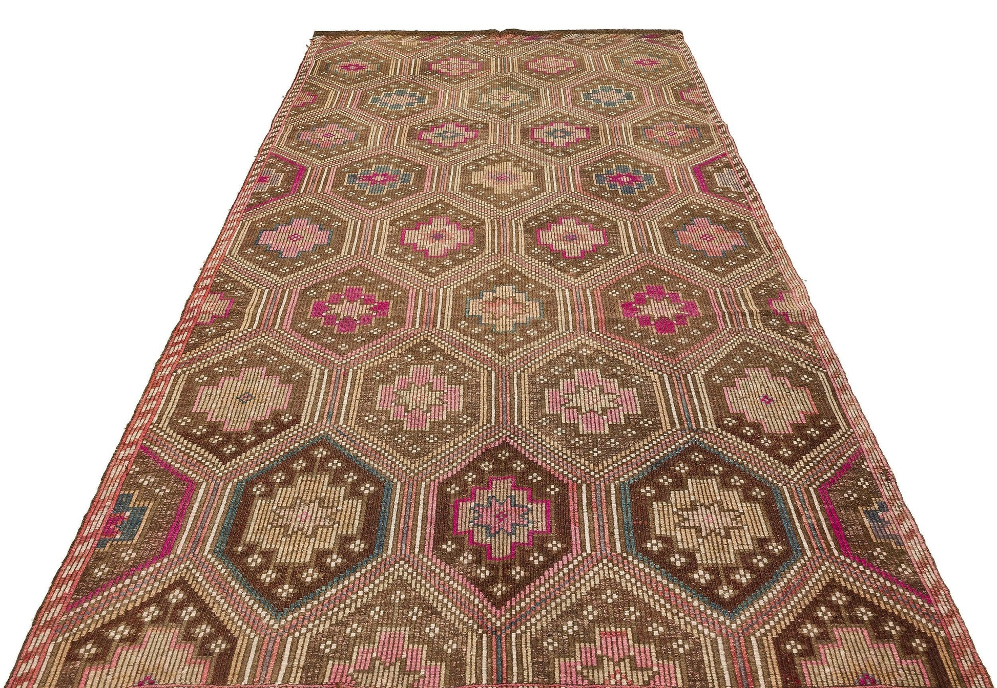 Bej Krem Anadolu Bohem Geometrik Yün Halı 169x310 - Özel Seri