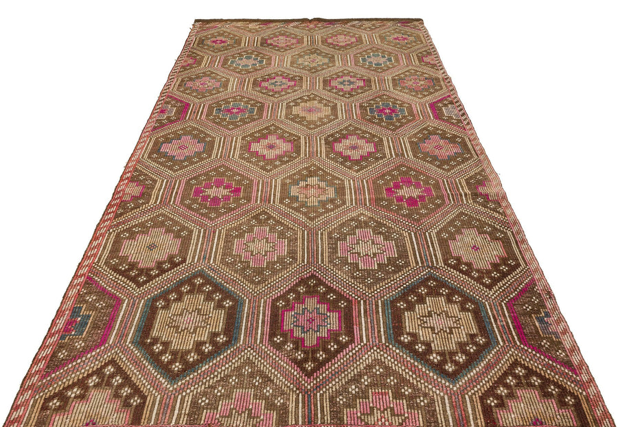 Bej Krem Anadolu Bohem Geometrik Yün Halı 169x310 - Özel Seri
