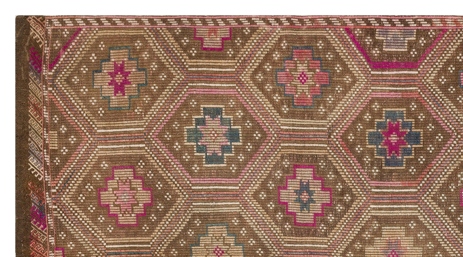 Bej Krem Anadolu Bohem Geometrik Yün Halı 169x310 - Özel Seri