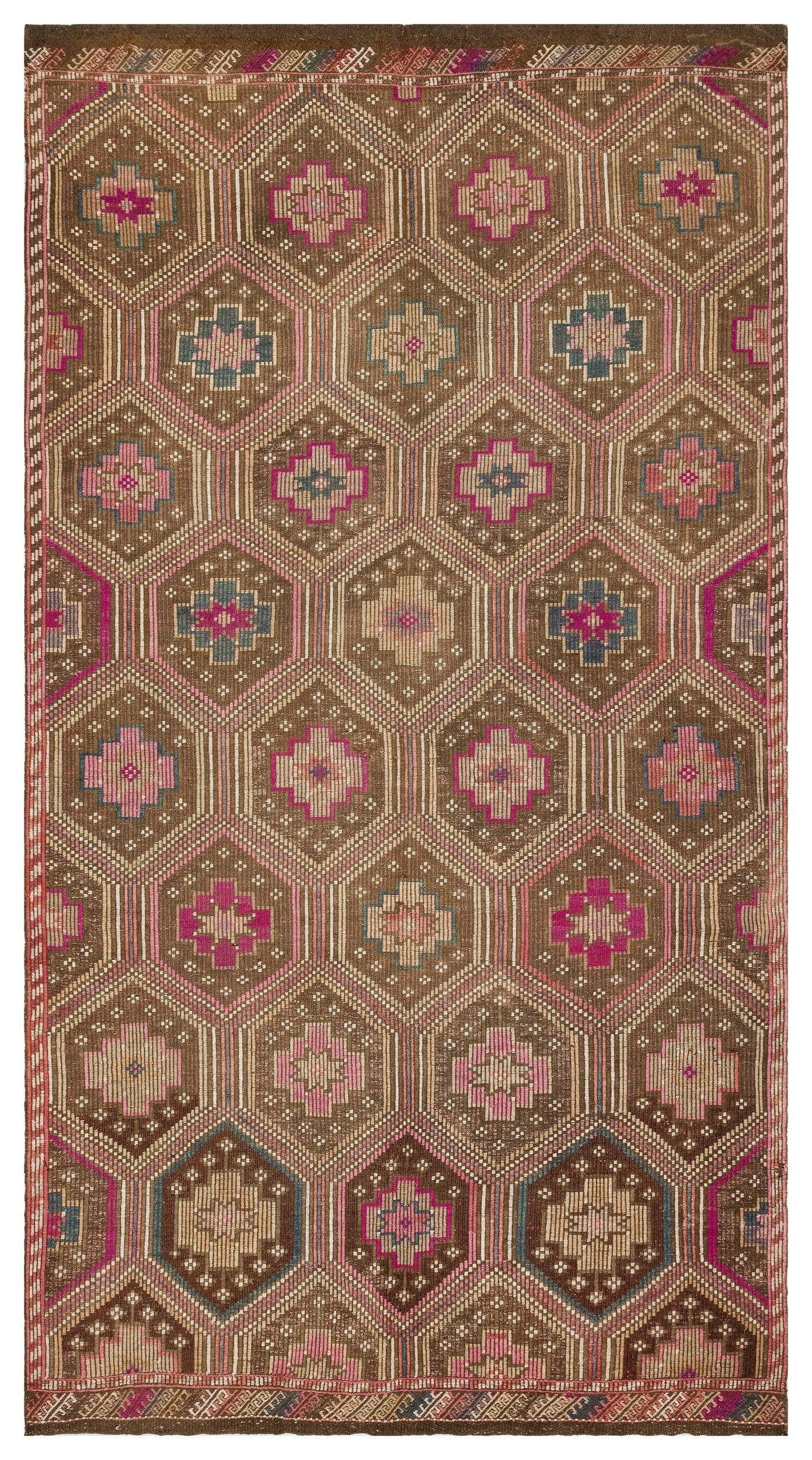 Bej Krem Anadolu Bohem Geometrik Yün Halı 169x310 - Özel Seri