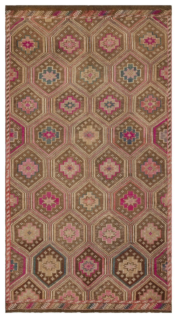 Bej Krem Anadolu Bohem Geometrik Yün Halı 169x310 - Özel Seri