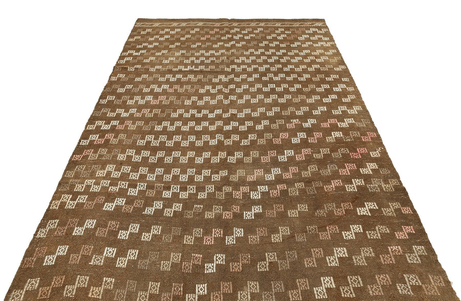 Bej Beyaz Anadolu Bohem Geometrik Yün Halı 163x248 - Özel Seri