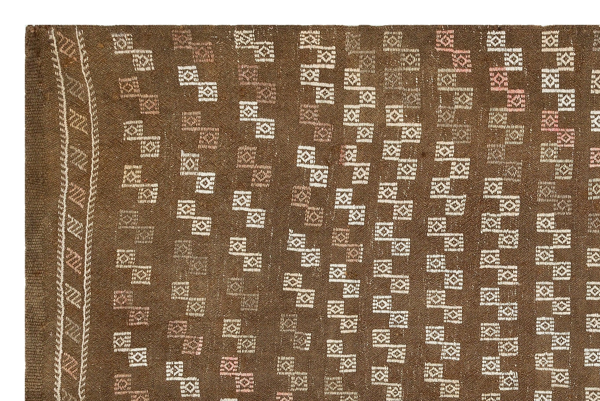 Bej Beyaz Anadolu Bohem Geometrik Yün Halı 163x248 - Özel Seri