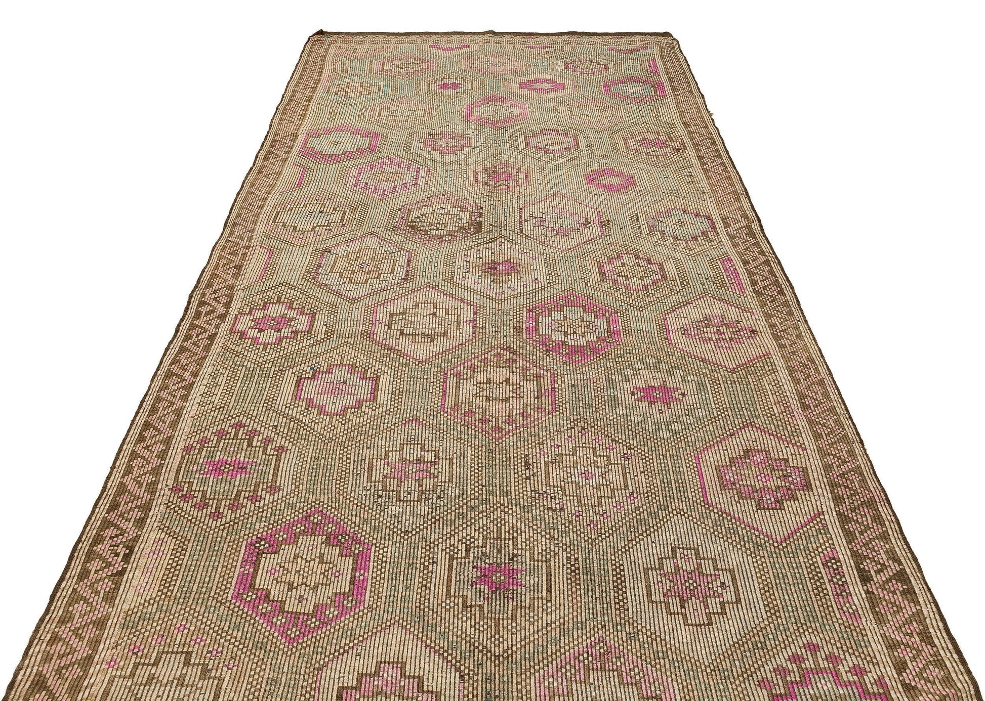 Bej Gri Anadolu Bohem Geometrik Yün Halı 166x329 - Özel Seri