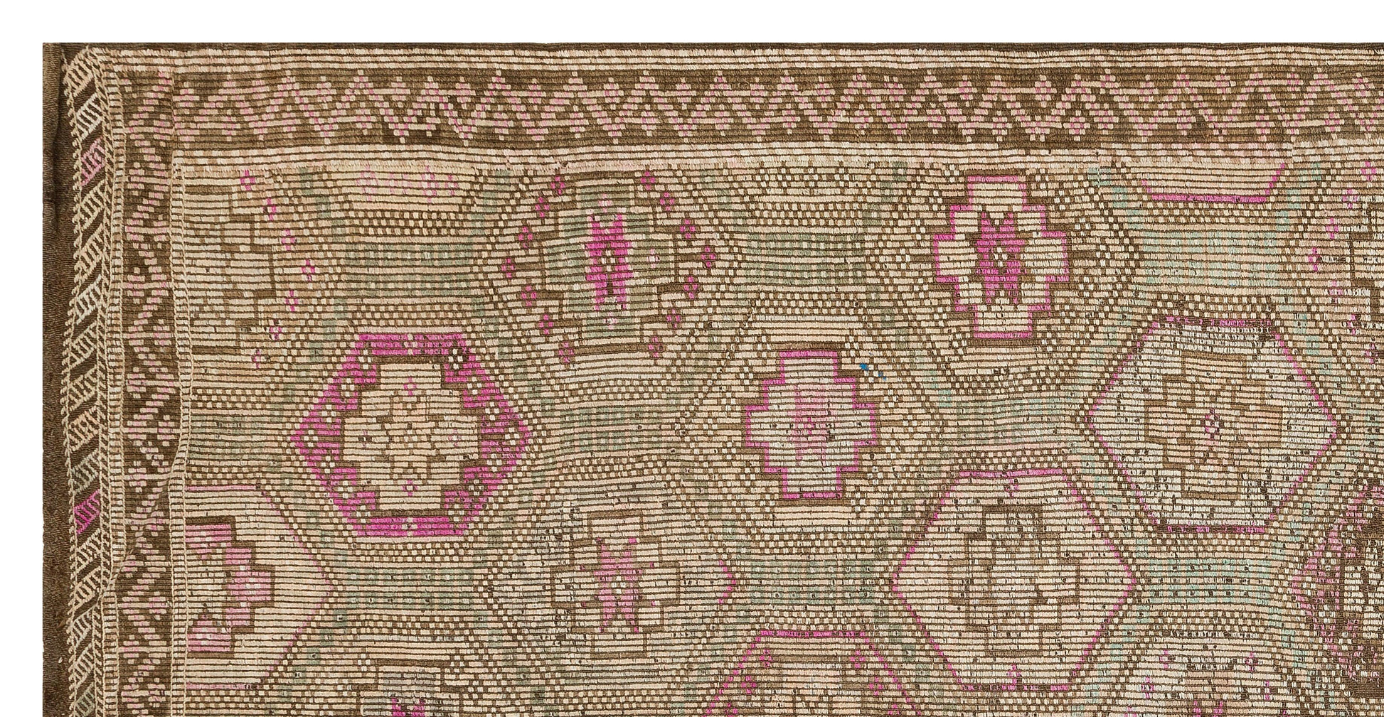 Bej Gri Anadolu Bohem Geometrik Yün Halı 166x329 - Özel Seri