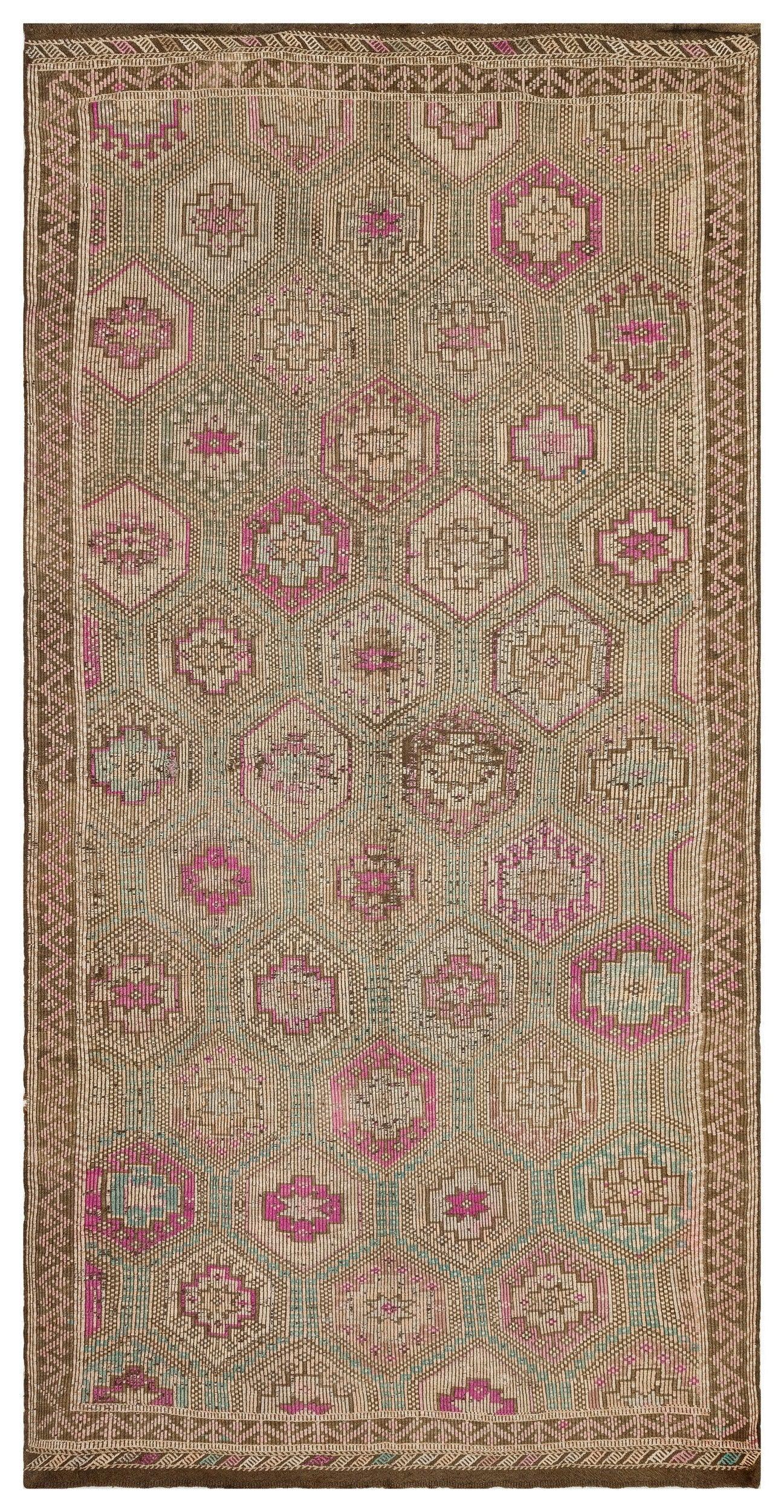 Bej Gri Anadolu Bohem Geometrik Yün Halı 166x329 - Özel Seri