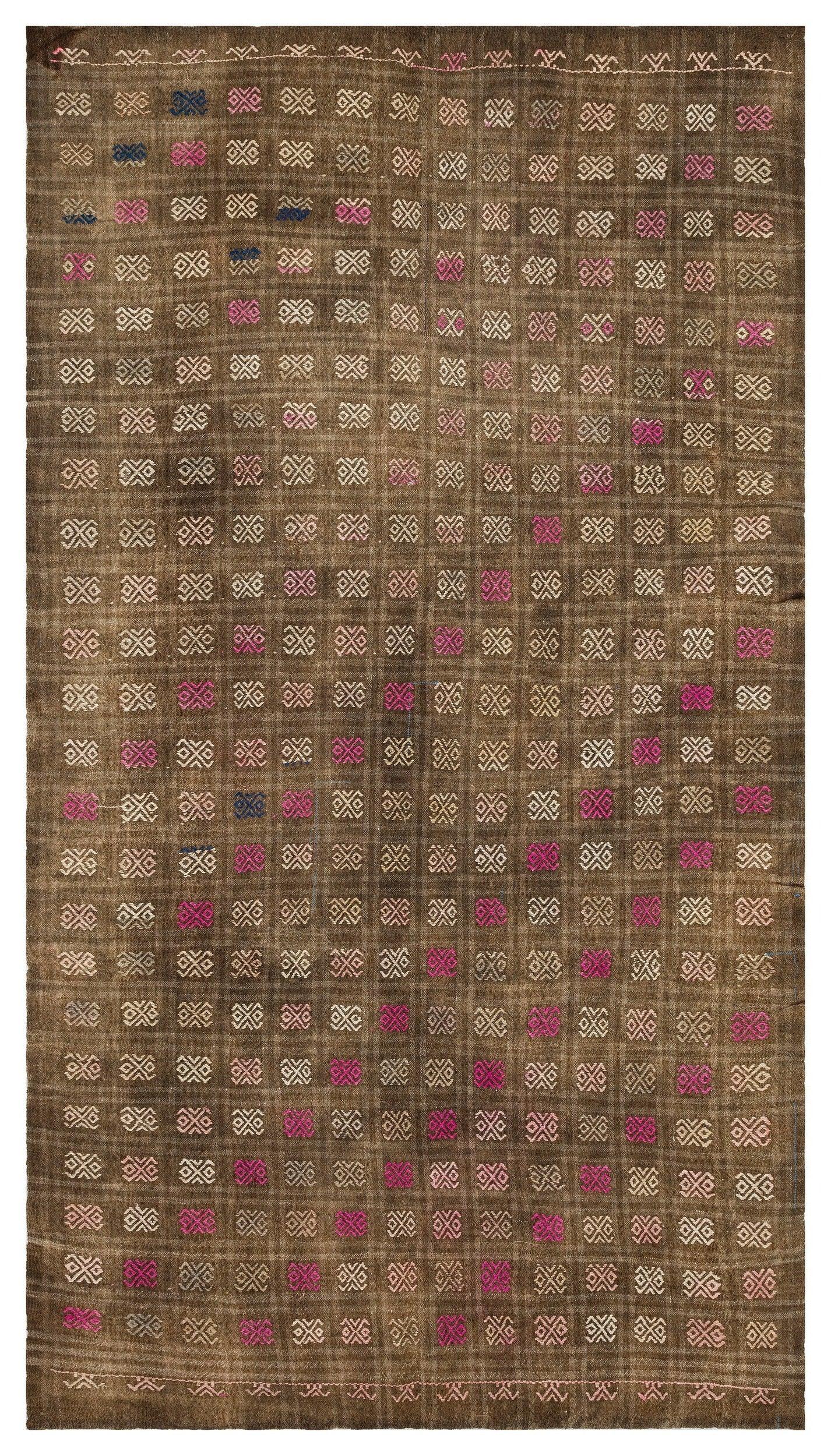 Bej Krem Anadolu Bohem Geometrik Yün Halı 162x300 - Özel Seri