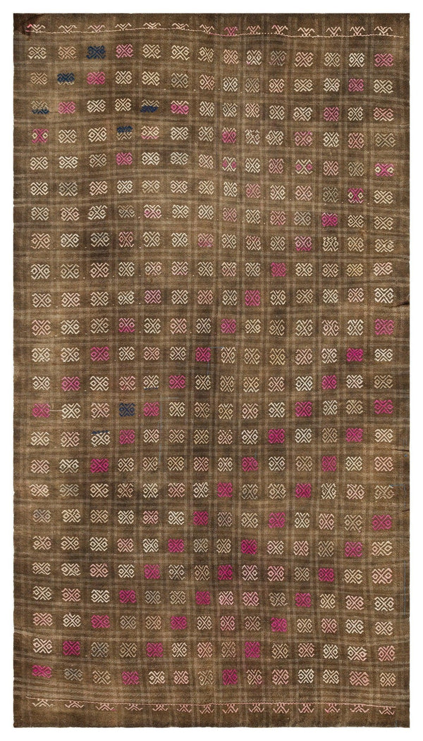 Bej Krem Anadolu Bohem Geometrik Yün Halı 162x300 - Özel Seri