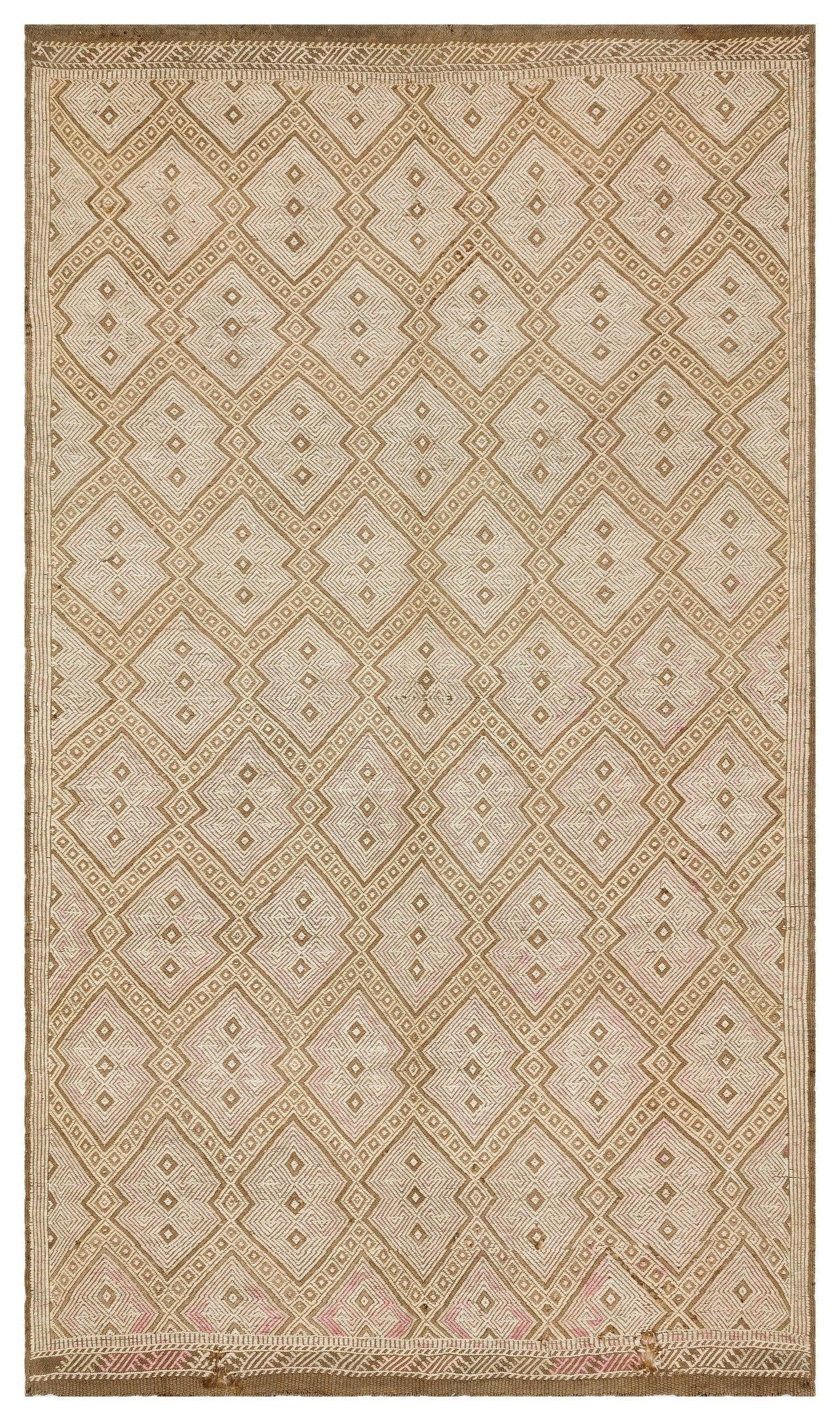 Bej Krem Anadolu Bohem Geometrik Yün Halı 170x297 - Özel Seri