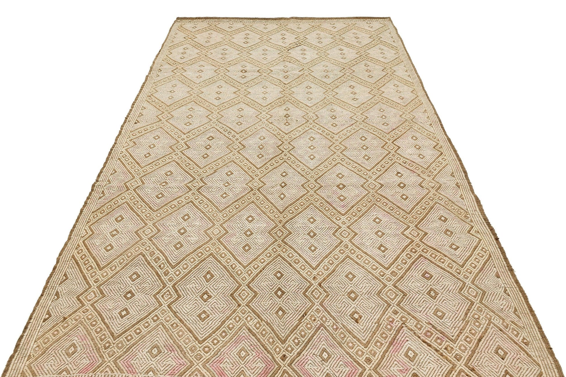 Bej Krem Anadolu Bohem Geometrik Yün Halı 170x297 - Özel Seri