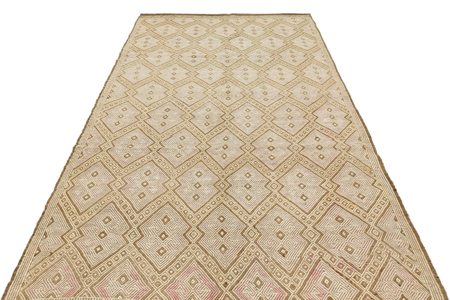 Bej Krem Anadolu Bohem Geometrik Yün Halı 170x297 - Özel Seri