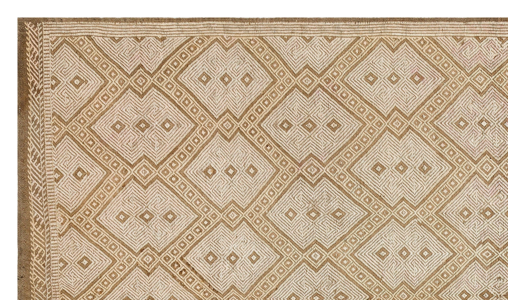 Bej Krem Anadolu Bohem Geometrik Yün Halı 170x297 - Özel Seri