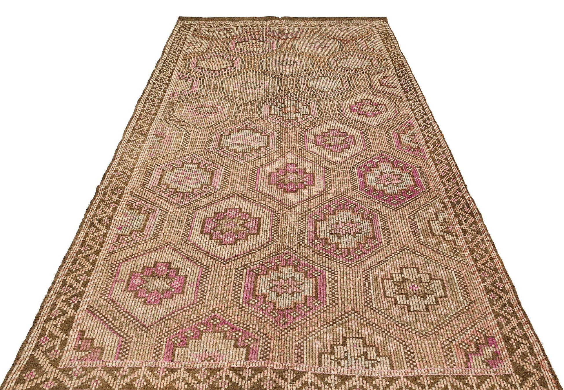 Bej Krem Anadolu Bohem Geometrik Yün Halı 165x314 - Özel Seri