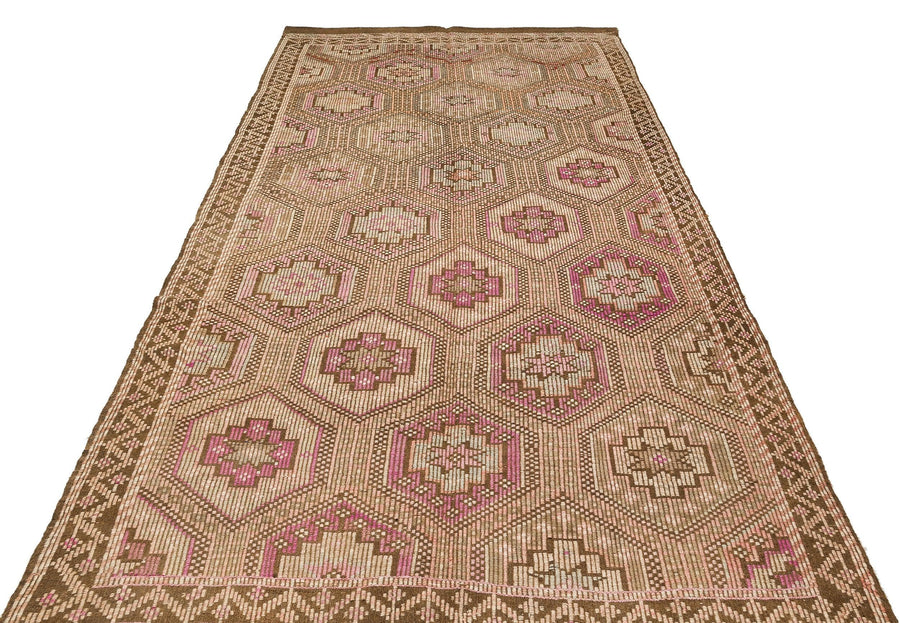 Bej Krem Anadolu Bohem Geometrik Yün Halı 165x314 - Özel Seri
