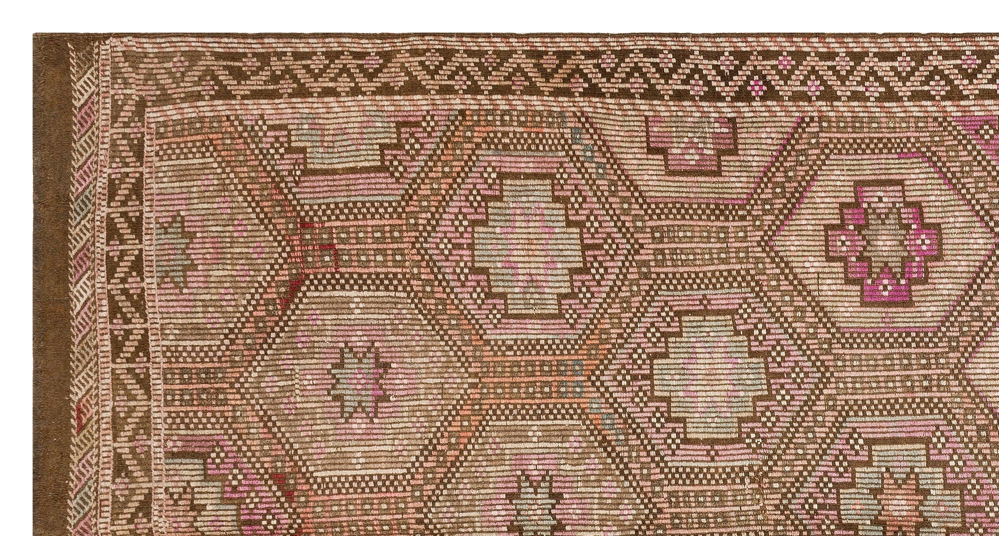 Bej Krem Anadolu Bohem Geometrik Yün Halı 165x314 - Özel Seri