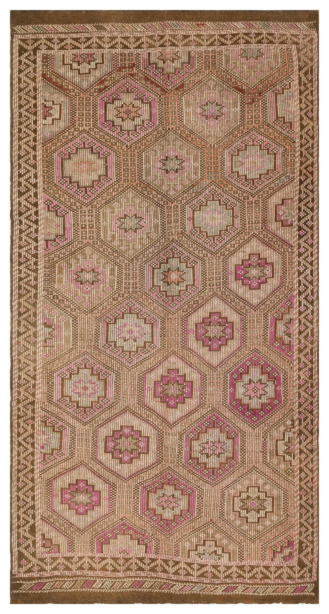 Bej Krem Anadolu Bohem Geometrik Yün Halı 165x314 - Özel Seri