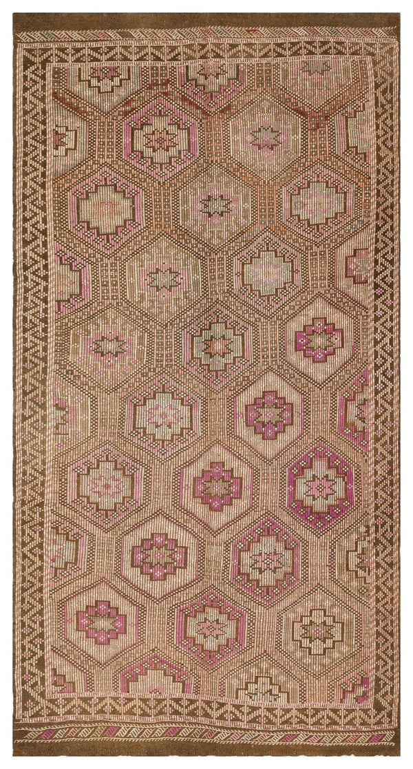 Bej Krem Anadolu Bohem Geometrik Yün Halı 165x314 - Özel Seri
