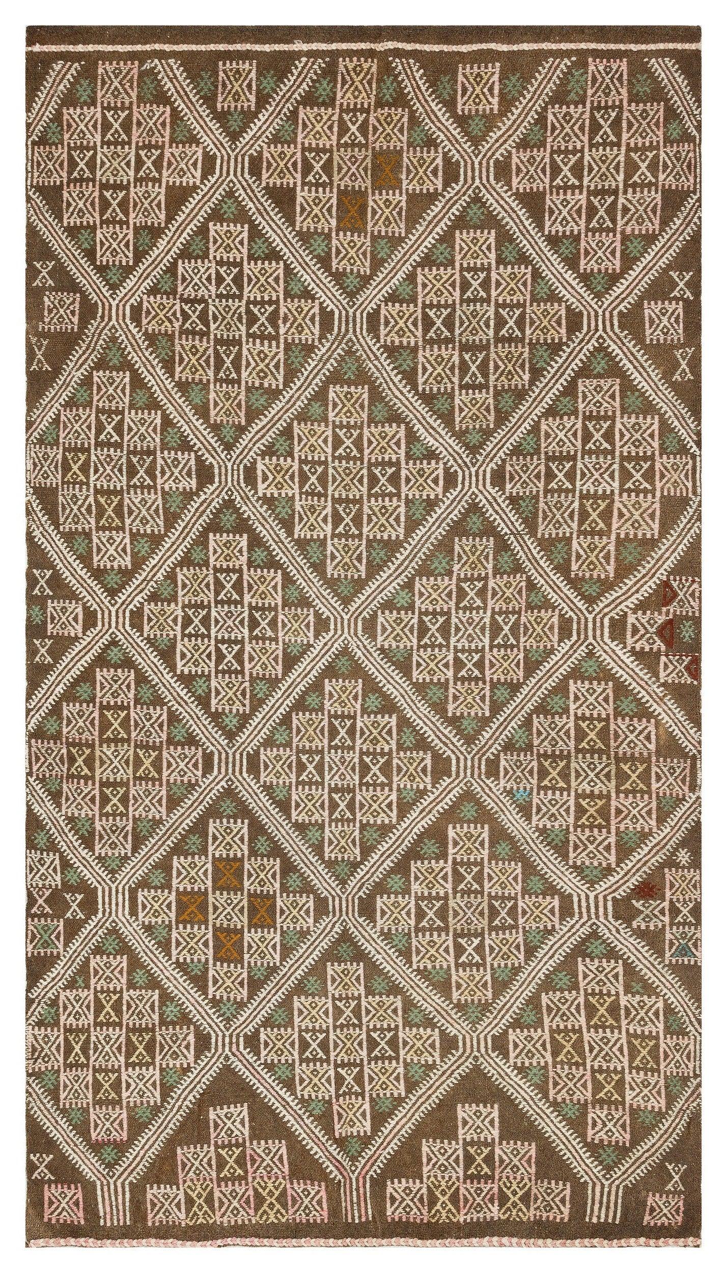 Hardal Krem Anadolu Bohem Geometrik Yün Halı 145x255 - Özel Seri