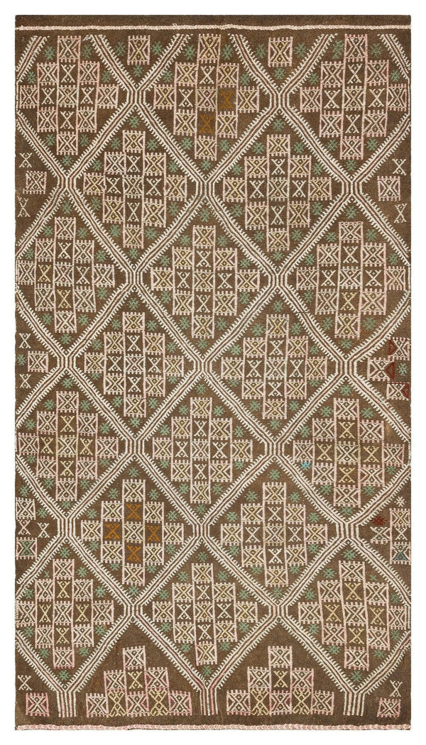 Hardal Krem Anadolu Bohem Geometrik Yün Halı 145x255 - Özel Seri