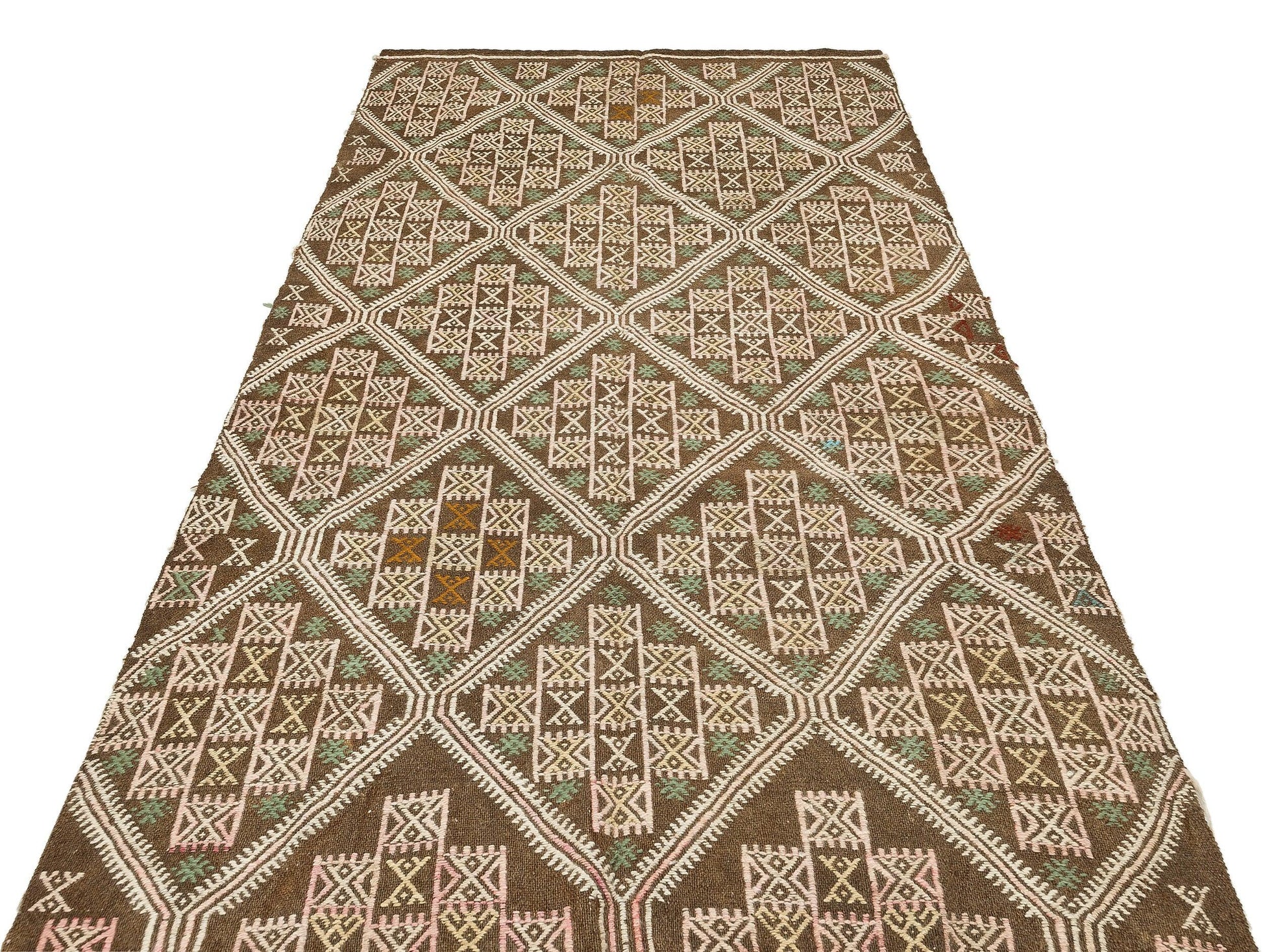 Hardal Krem Anadolu Bohem Geometrik Yün Halı 145x255 - Özel Seri
