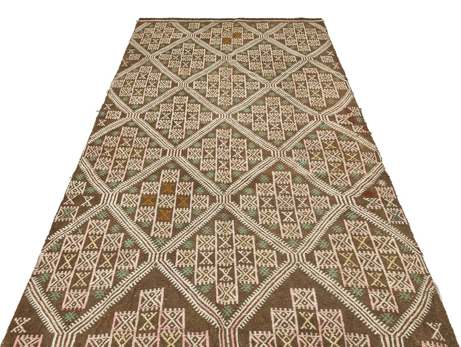 Hardal Krem Anadolu Bohem Geometrik Yün Halı 145x255 - Özel Seri