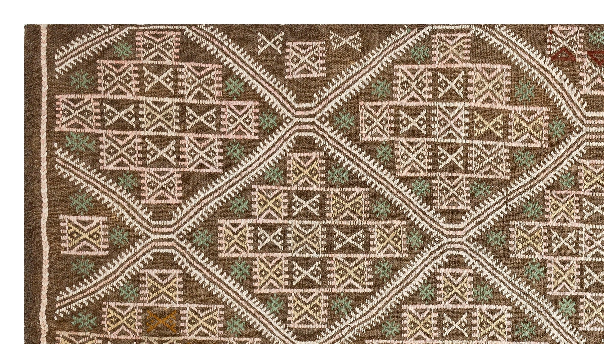 Hardal Krem Anadolu Bohem Geometrik Yün Halı 145x255 - Özel Seri
