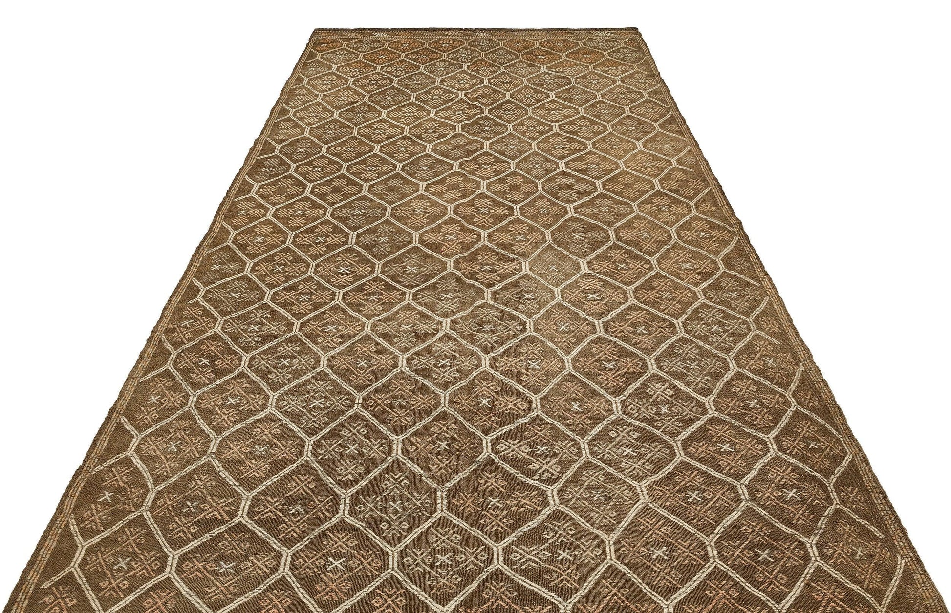 Bej Kiremit Anadolu Bohem Geometrik Yün Halı 182x332 - Özel Seri