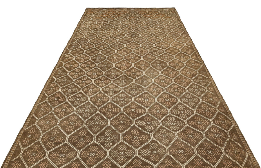 Bej Kiremit Anadolu Bohem Geometrik Yün Halı 182x332 - Özel Seri