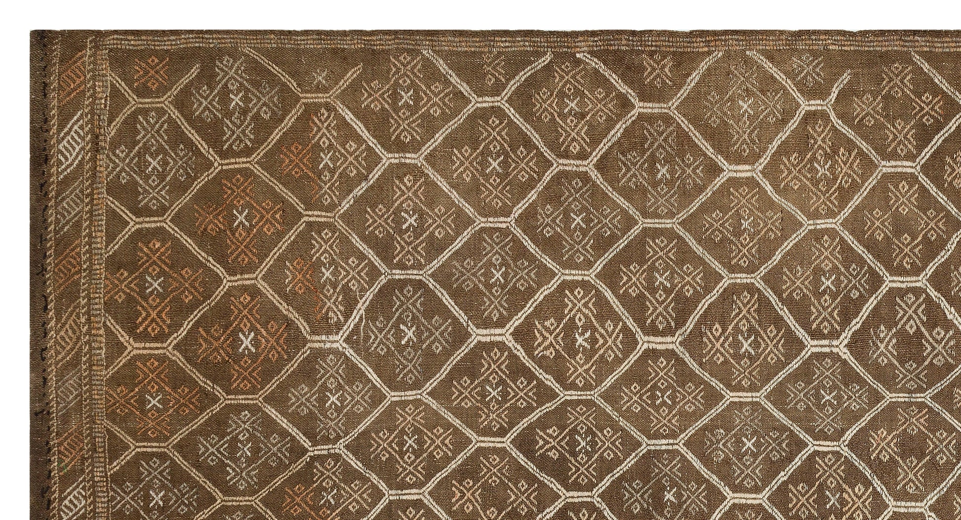 Bej Kiremit Anadolu Bohem Geometrik Yün Halı 182x332 - Özel Seri