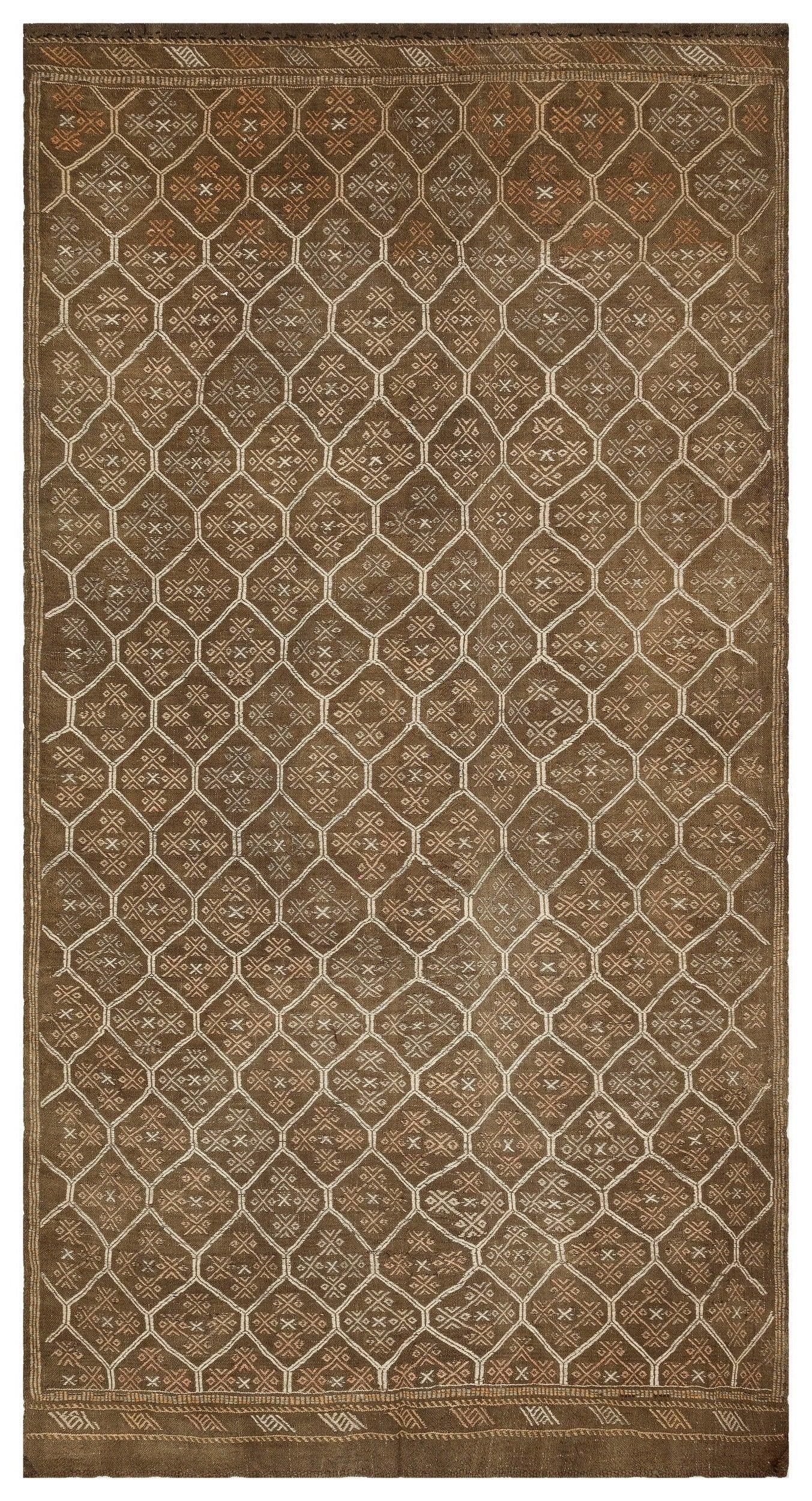 Bej Kiremit Anadolu Bohem Geometrik Yün Halı 182x332 - Özel Seri