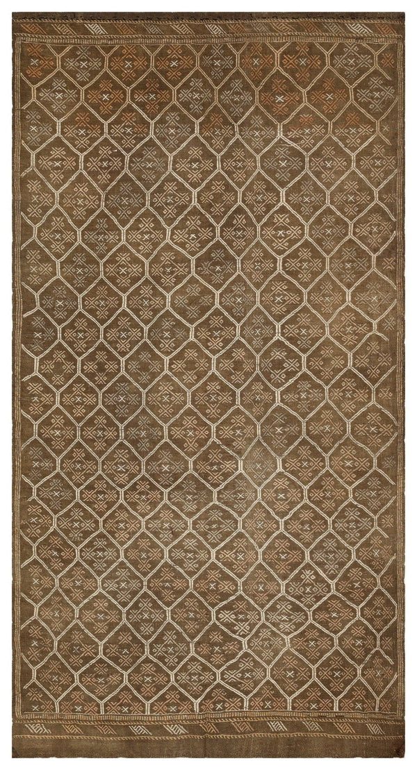 Bej Kiremit Anadolu Bohem Geometrik Yün Halı 182x332 - Özel Seri