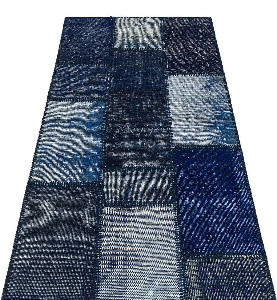 Mavi Anadolu Eskitme Geometrik Yün Halı 78x148 - Özel Seri