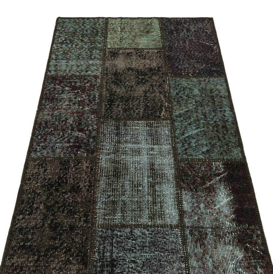 Siyah Anadolu Eskitme Geometrik Yün Halı 82x150 - Özel Seri