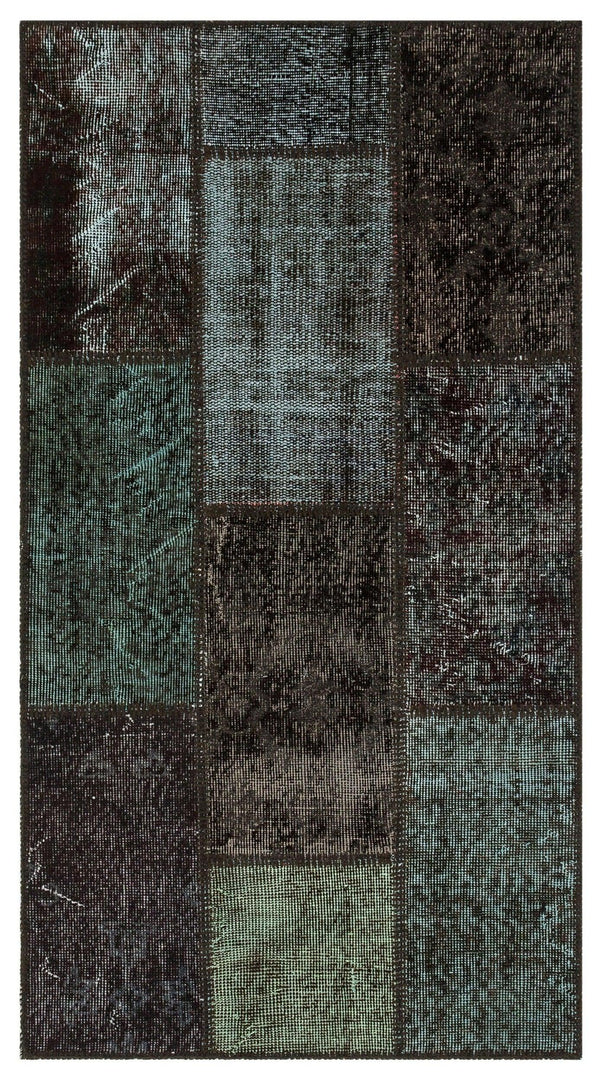 Siyah Anadolu Eskitme Geometrik Yün Halı 82x150 - Özel Seri