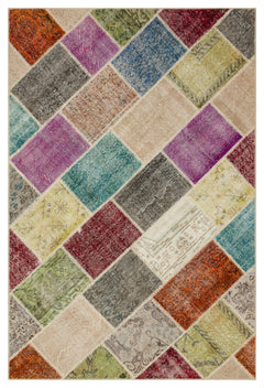 Iskece Bej Patchwork Yün El Dokuma Halısı 153 x 227 Apex Unique