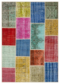 Iskece Bej Patchwork Yün El Dokuma Halısı 161 x 230 Apex Unique