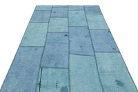 Blauer Wollteppich mit geometrischem Patchwork-Muster 155x223 cm