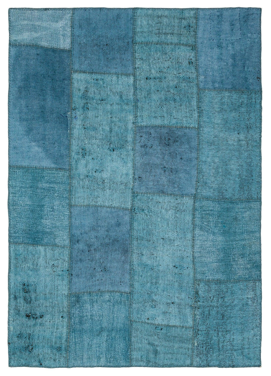 Turquoise Geometric Patchwork Area Rug 159x226 cm (5'3" x 7'5") – in the living room