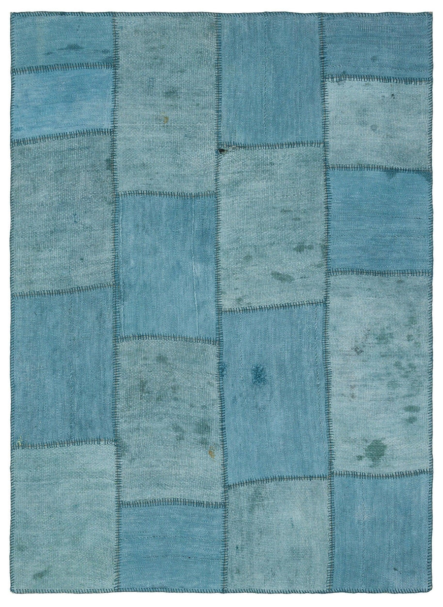 Blue and Turquoise Geometric Patchwork Rug 155x217 cm (5'1" x 7'1") – in the hallway