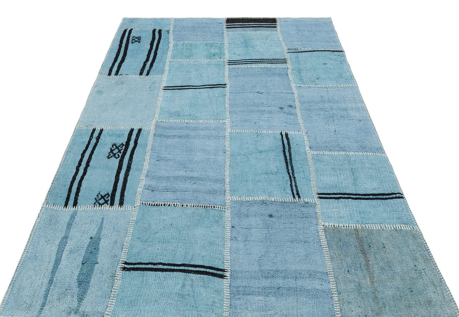 Mavi Anadolu Eskitme Geometrik Yün Halı 157x228 - Özel Seri