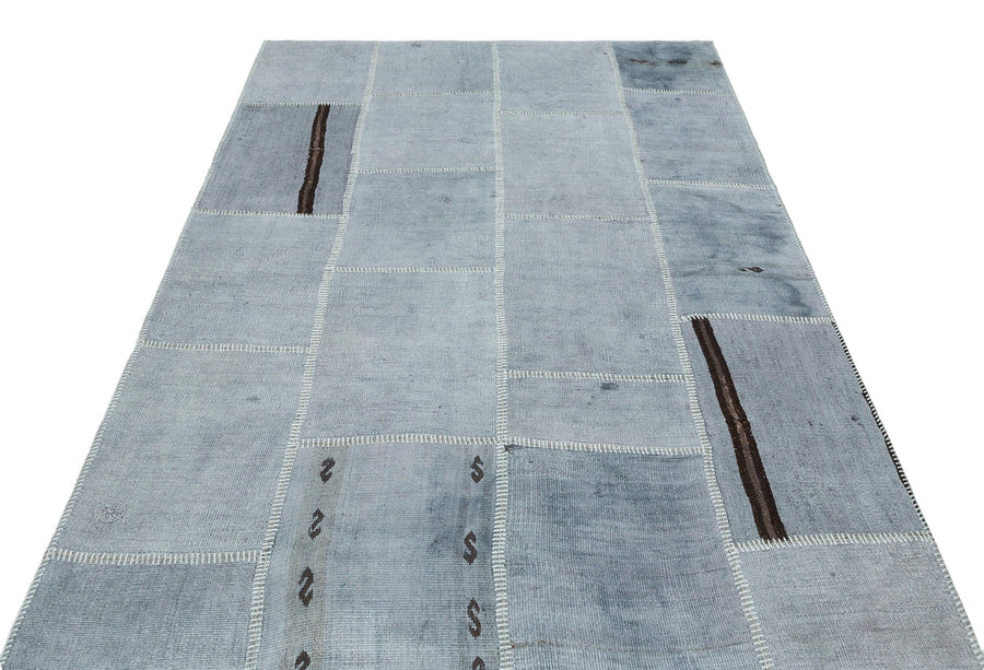 Mavi Anadolu Eskitme Geometrik Yün Halı 161x230 - Özel Seri