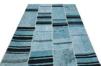 Blue Geometric Patchwork Rug in Wool 160x217 cm (5'3" x 7'1")